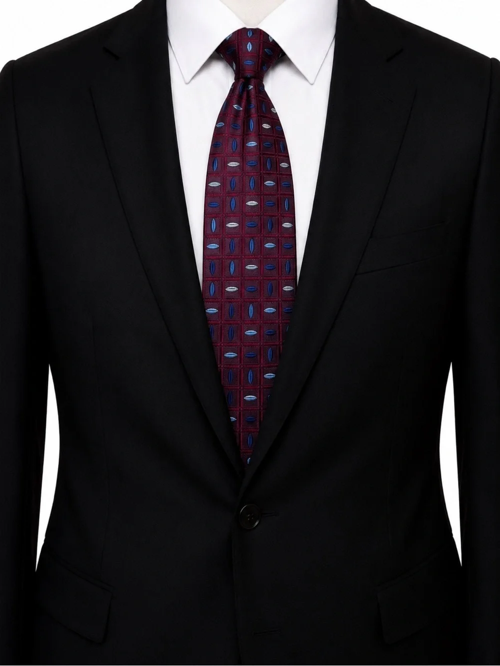 Equestrian Firenze 100% Silk Tie Made in Italy Burgundy Blue Geometric